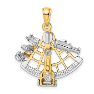 14k Gold Two Tone Sextant Nautical Compass Moveable 3D Pendant Charm