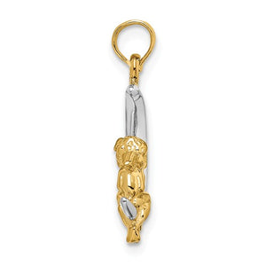 14k Yellow Gold Celestial Moon with Angel Pendant Charm