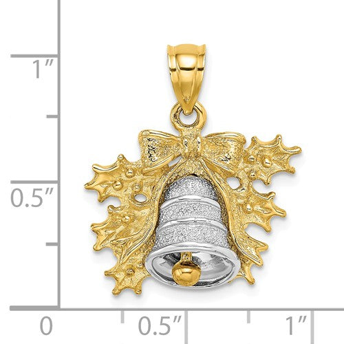 14k Yellow White Gold Christmas Bell Holiday Pendant Charm