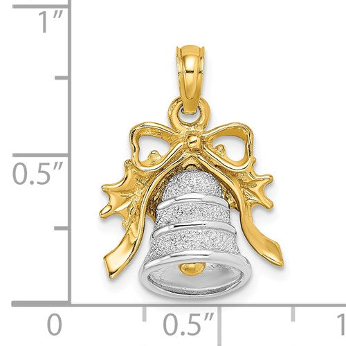 14k Yellow White Gold Christmas Bell Holiday Pendant Charm