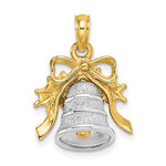 Indlæs billede til gallerivisning 14k Yellow White Gold Christmas Bell Holiday Pendant Charm
