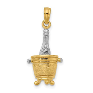 14k Yellow Gold Champagne Bottle Ice Bucket 3D Pendant Charm