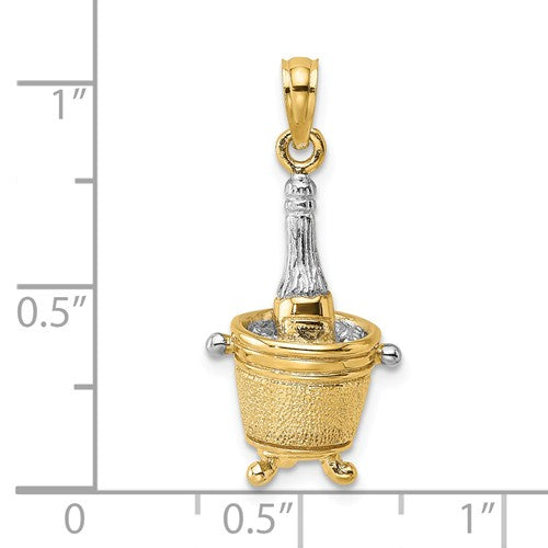 14k Yellow Gold Champagne Bottle Ice Bucket 3D Pendant Charm