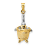 Indlæs billede til gallerivisning 14k Yellow Gold Champagne Bottle Ice Bucket 3D Pendant Charm
