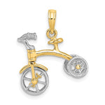 Kép betöltése a galériamegjelenítőbe: 14k Yellow White Gold Two Tone Tricycle 3D Moveable Pendant Charm
