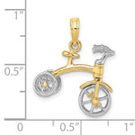 Carregar imagem no visualizador da galeria, 14k Yellow White Gold Two Tone Tricycle 3D Moveable Pendant Charm
