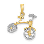 Lade das Bild in den Galerie-Viewer, 14k Yellow White Gold Two Tone Tricycle 3D Moveable Pendant Charm
