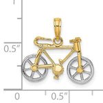 Carregar imagem no visualizador da galeria, 14k Yellow White Gold Two Tone Bicycle 3D Moveable Pendant Charm
