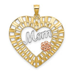 Afbeelding in Gallery-weergave laden, 14k Yellow Rose Gold Rhodium Mom Heart Flower Pendant Charm

