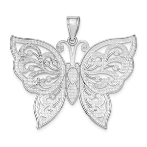 14k White Gold Butterfly Diamond Cut Large Pendant Charm