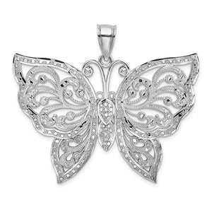 14k White Gold Butterfly Diamond Cut Large Pendant Charm