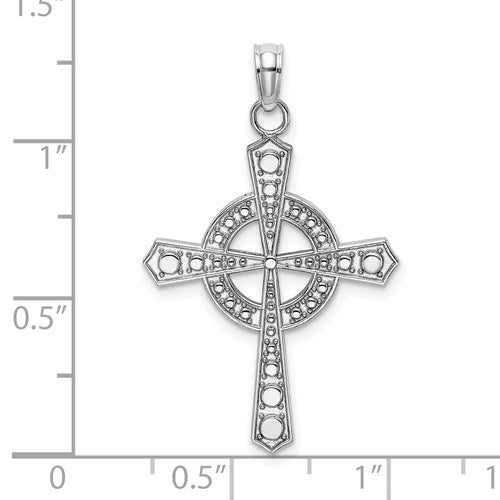 14k White Gold Celtic Beaded Cross Pendant Charm