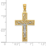 Afbeelding in Gallery-weergave laden, 14k Yellow White Gold Two Tone Cross Crucifix Filigree Pendant Charm
