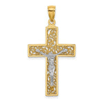 이미지를 갤러리 뷰어에 로드 , 14k Yellow White Gold Two Tone Cross Crucifix Filigree Pendant Charm
