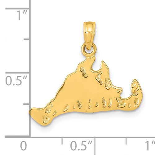 14k Yellow Gold Martha's Vineyard Island Map Pendant Charm