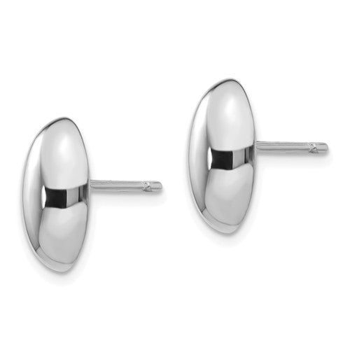 14k White Gold 12 x 6mm Oval Button Geometric Style Stud Post Earrings