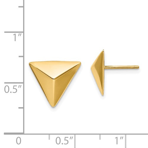 14k Yellow Gold Triangle Geometric Style Stud Post Earrings