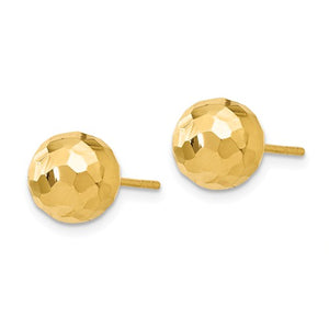 14k Yellow Gold 8mm Diamond Cut Faceted Ball Stud Post Earrings
