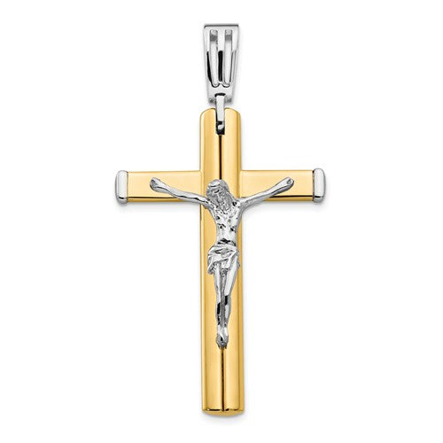 14k Yellow White Gold Two Tone Cross Crucifix Pendant Charm