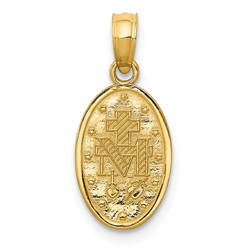 14k Yellow Gold and Rhodium Blessed Virgin Mary Miraculous Medal Oval Small Pendant Charm