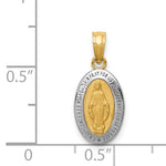 Indlæs billede til gallerivisning 14k Yellow Gold and Rhodium Blessed Virgin Mary Miraculous Medal Oval Small Pendant Charm
