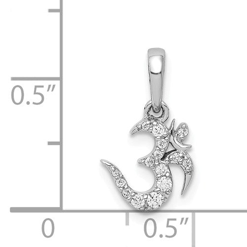 14k White Gold 1/10 CTW Genuine Diamond Om Symbol Pendant Charm