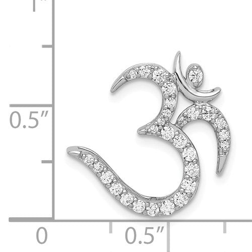 14k White Gold 3/8 CTW Genuine Diamond Om Symbol Chain Slide Pendant Charm