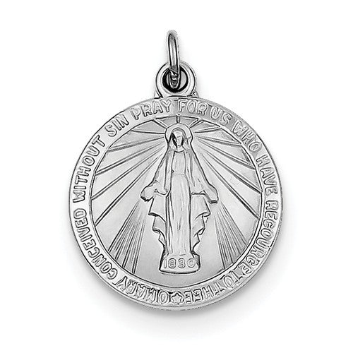 Sterling Silver Blessed Virgin Mary Miraculous Medal Round Pendant Charm