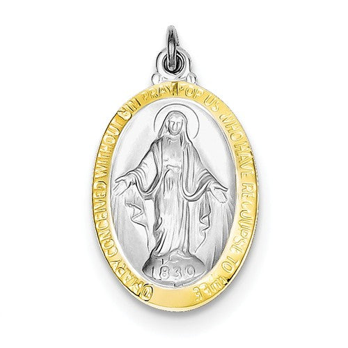 Sterling Silver Vermeil Blessed Virgin Mary Miraculous Medal Pendant Charm