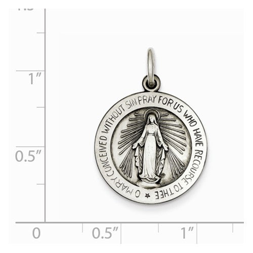 Sterling Silver Blessed Virgin Mary Miraculous Medal Round Pendant