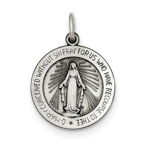 Sterling Silver Blessed Virgin Mary Miraculous Medal Round Pendant Charm