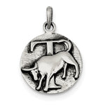 Lataa kuva Galleria-katseluun, Sterling Silver Zodiac Horoscope Taurus Antique Finish Pendant Charm
