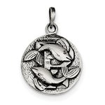 Load image into Gallery viewer, Sterling Silver Zodiac Horoscope Pisces Antique Finish Pendant Charm
