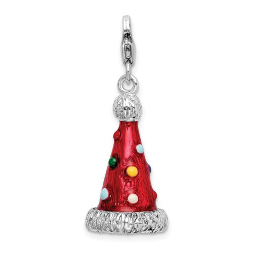 Amore La Vita Sterling Silver Enamel Red Party Hat 3D Charm