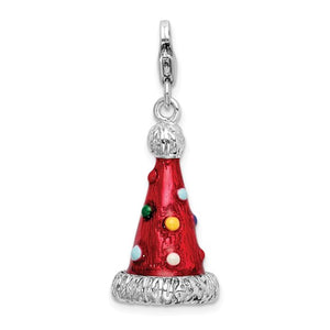 Amore La Vita Sterling Silver Enamel Red Party Hat 3D Charm