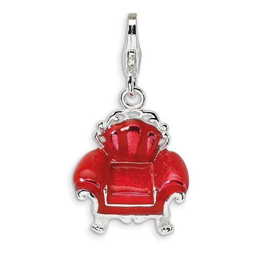 Amore La Vita Sterling Silver Enamel Red Overstuffed Chair 3D Charm