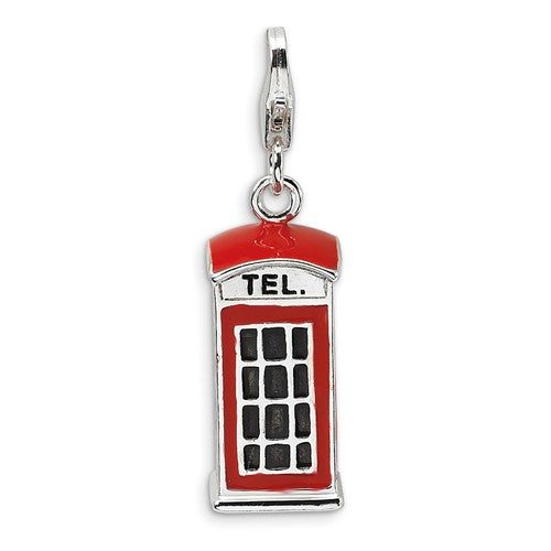 Amore La Vita Sterling Silver Enamel Red Telephone Booth 3D Charm