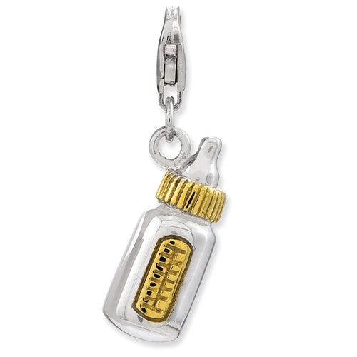 Amore La Vita Sterling Silver Gold Plated Baby Bottle 3D Charm