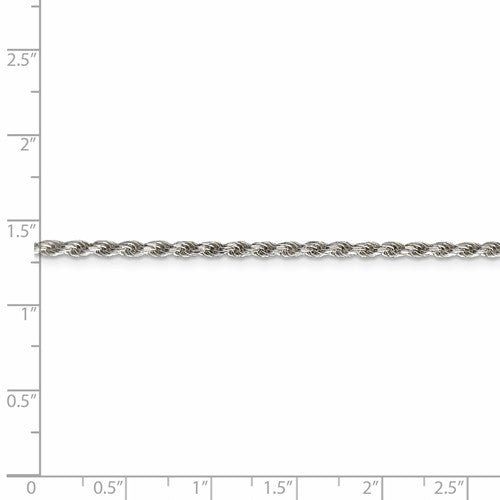 Sterling Silver 2.25mm Rhodium Plated Diamond Cut Rope Necklace Pendant Chain