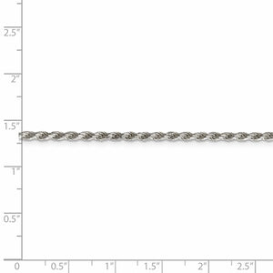 Sterling Silver 2.25mm Rhodium Plated Diamond Cut Rope Necklace Pendant Chain
