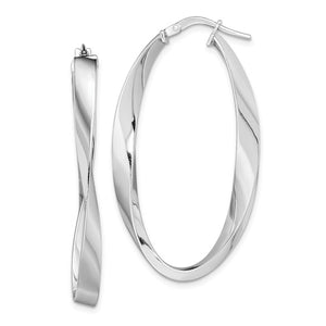 Sterling Silver Rhodium Plated Twisted Oval Hoop Earrings 43mm x 24mm