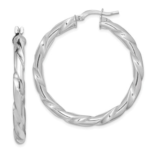 Sterling Silver Rhodium Plated Twisted Round Hoop Earrings 35mm x 4mm