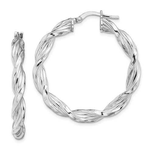 Sterling Silver Rhodium Plated Twisted Round Hoop Earrings 33mm x 4mm
