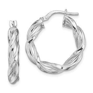 Sterling Silver Rhodium Plated Twisted Round Hoop Earrings 22mm x 4mm