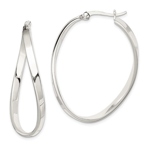 Sterling Silver Twisted Hoop Earrings 40mm x 30mm