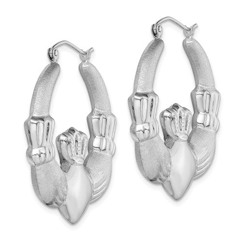 Sterling Silver Rhodium Plated Satin Finish Claddagh Hoop Earrings 28mm