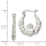 Cargar imagen en el visor de la galería, Sterling Silver Rhodium Plated Claddagh Hoop Earrings 18mm
