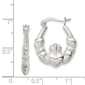 Sterling Silver Rhodium Plated Claddagh Hoop Earrings 18mm