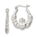 Load image into Gallery viewer, Sterling Silver Rhodium Plated Claddagh Hoop Earrings 18mm
