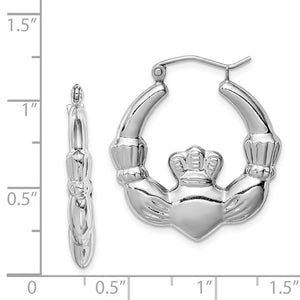 Sterling Silver Rhodium Plated Claddagh Hoop Earrings 24mm